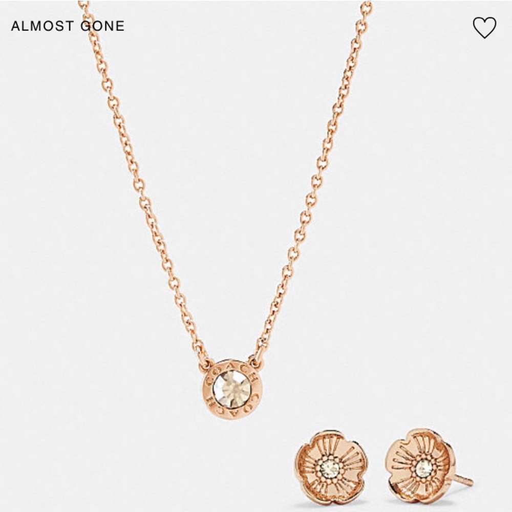 COACH Open Circle Necklace And Tea Rose Stud Earri